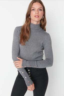 Gri Merserize Gorunumlu Premium Iplik / Ozel Iplik Basic Triko Kazak TWOAW23KZ01514