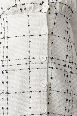 TRENDYOLMILLA Ekru Ekose / Kareli V Yaka Mini Dokuma Jile Elbise TWOAW21EL0319 фото 11