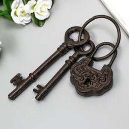 Фигурка настенная «Замок и два ключа», панно чугун, 23×7.5 см