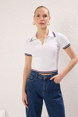 Lacivert-Ekru Basic Polo Yaka Ikili Paket Triko Ince Bluz TWOSS25BZ00503