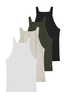 Antrasit-Ekru-Bej-Haki 4lu Paket Vucuda Oturan Crop Esnek Orme Atlet TWOSS25AL00056