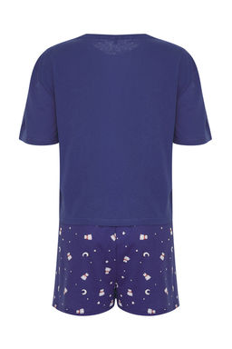 Lacivert %100 Pamuklu Ay?c?k ve Y?ld?z Desenli Sortlu Orme Pijama Tak?m? THMSS25PT00081