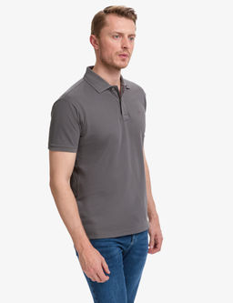 Koyu Gri Slim Fit %100 Pamuk D__meli Polo Yaka Basic Ti__rt