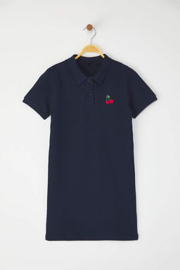 Lacivert K?z Cocuk %100 Pamuk Meyve Nak?sl? Polo Yaka k?sa Orme Elbise TKDSS25EL00085 - Trendyolmilla фото 2