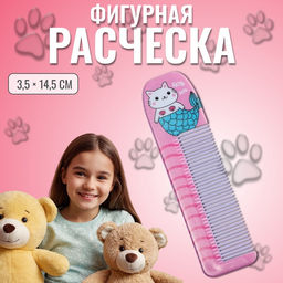 Цена за 4 шт. Расчёска фигурная «Кошка-русалка», 14.7×3.7(±1) см