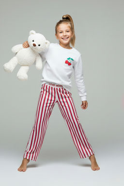 K?rm?z? K?z Cocuk Bask?l? Orme Alt-Ust Pijama Tak?m?