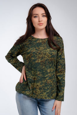 Футболка женская длинный рукав из кулирки цифра ярко зеленый макси