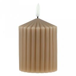 Свеча восковая, интерьерная, светодиодная на батарейках д7,4см h10(12,5)см, свет теплый, с мерцанием, цвет бежевый, питание от 2-х батареек АА (в комплект не входят), в коробке (Китай)