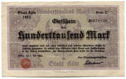 100000 марок 1923 года Германия  Нотгельд (Кёльн)