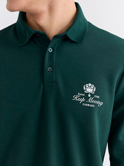 Polo Yaka Bask?l? Erkek Sweatshirt