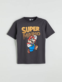 Bisiklet Yaka Super Mario Bask?l? Erkek ?ocuk Ti??rt