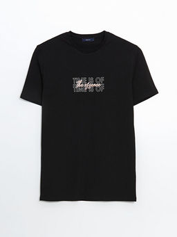 Bisiklet Yaka Bask?l? Penye Erkek Ti??rt