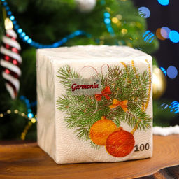 Цена за 4 шт. Салфетки бумажные Новогодний кант 1 слой, 24?24 см, 100 шт.