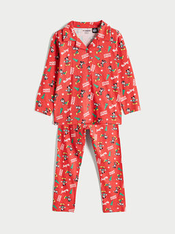 Polo Yaka Mickey Mouse Bask?l? Erkek ?ocuk Pijama Tak?m