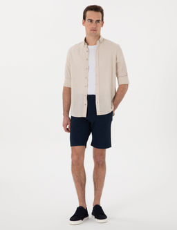 Lacivert Slim Fit Gofre Beli Lastikli Dokuma _ort