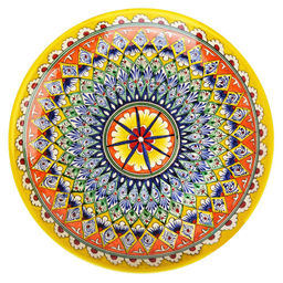 Ляган 42см, плоский Риштанская керамика жёлтый