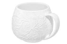 Кружка 400 мл 12,5*10*9,7 см "Веточки-цветочки" бочонок с крышкой - бамбуковой подставкой