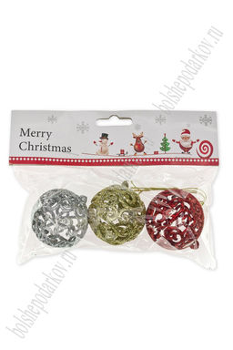 Новогодние украшения с блестками 5 см Шарики (3 шт) SF-3510, ассорти - Больше подарков фото 3