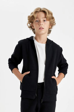 Erkek Cocuk Basic Gri Kapusonlu Fermuarl? Cepli Okul H?rkas? - Defacto фото 4