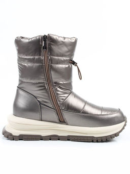 02-WA010-2M GRAY/BRONZE Сапоги "Дутики" зимние женские (натуральная кожа, курточная ткань, 100% шерсть)