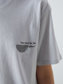 Bisiklet Yaka Bask?l? Oversize Kad?n Ti??rt