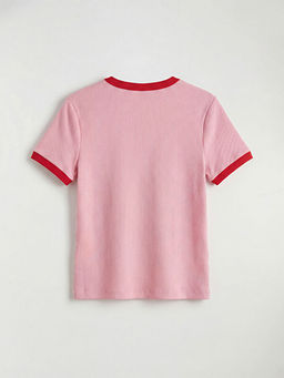 Bisiklet Yaka Bask?l? K?z ?ocuk Ti??rt