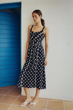 VESTIDO MIDI LUNARES CINTUR?N / Marino / Blanco - Zara фото 10