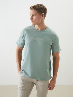 Bisiklet Yaka Bask?l? Penye Erkek Ti??rt