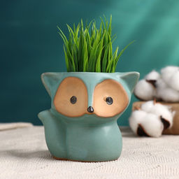 Горшок для цветов «Лисёнок Фред» керамический, 200 мл, 8×9×9 см, бирюзовый