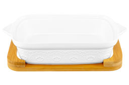 Блюдо д/запекания и сервировки 1,1 л 30*18*13 см "Белый узор" с стекл крышкой на дер подст.