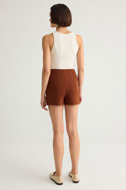 TRENDYOLMILLA Koyu Kahverengi Kemer Detayl? Dokuma Sort Etek TWOAW21SR0034 фото 13