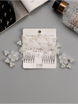 Гребень для волос QF «Эмилия», цветник бусинки, 13×6 см, белый