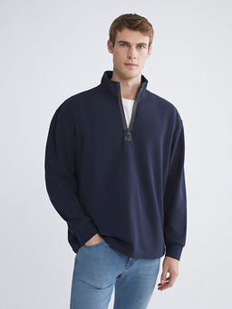 Fermuarl? Dik Yaka Uzun Kollu Erkek Sweatshirt