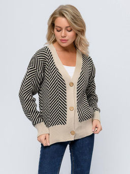 Кардиган бежевого цвета с геометрическим принтом на пуговицах - 1001dress фото 3