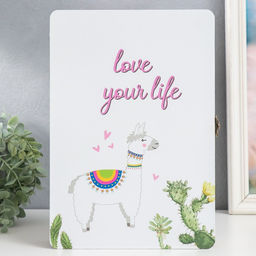 Ключница настенная Лама и кактусы, дерево, 6 крючков, панно декоративное, 20?5.5?29 см