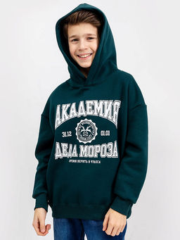 Худи для мальчика новогоднее в оттенке сосна с печатью
