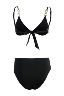 Siyah Ucgen Kapl? Aksesuarl? Yuksek Bel Regular Bikini Tak?m? TBESS26BT00062