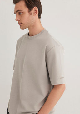Bisiklet Yaka Bej Basic Tisort