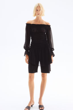 Vestido off-the-shoulder con secci?n nido de abeja - H&m фото 3
