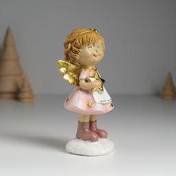 Фигурка полистоун Ангелочек в розовом платье и белом фартуке, 6.5?5?12.5 см, МИКС