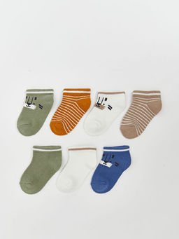 Bask?l? Erkek Bebek Patik ?orap 7li