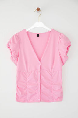 Trendyolmilla Siyah Pamuklu Buzgulu Dugmeli V Yaka Vucuda Oturan Super Esnek Orme Bluz TWOSS25BZ00563  фото 7