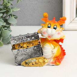 Копилка для денег «Огненный дракоша с подарком/сундуком», полистоун, 10.5×6×10 см, МИКС