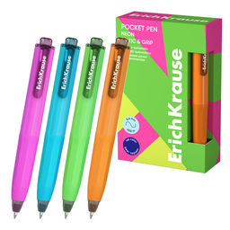 Цена за 12 шт. Ручка шариковая автоматическая ErichKrause Poсket Pen Matic&Grip Neon 0.5, цвет чернил синий (в коробке по 12 шт.)