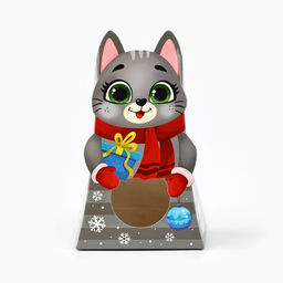 Цена за 5 шт. Коробка новогодняя складная с окном «Котик», 9×15.5×6 см