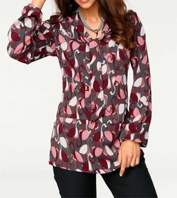 Блузка, серо-коралловая