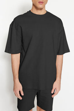 TRENDYOL MAN Limited Edition Antrasit Oversize/Genis Kesim Etiket Islemeli Dokulu Tok T-shirt TMNSS23TS00074 - Trendyolmilla фото 8
