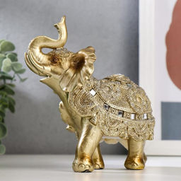 Фигурка полистоун «Золотой слон с попоной из бисера с колокольчиками», 15×14.5×7.7 см, МИКС
