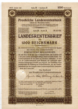 Облигация 4,5% 1000 рейхсмарок 1937 года Германия