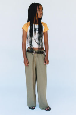 PANTAL?N WIDE LEG PIJAMERO / Khaki